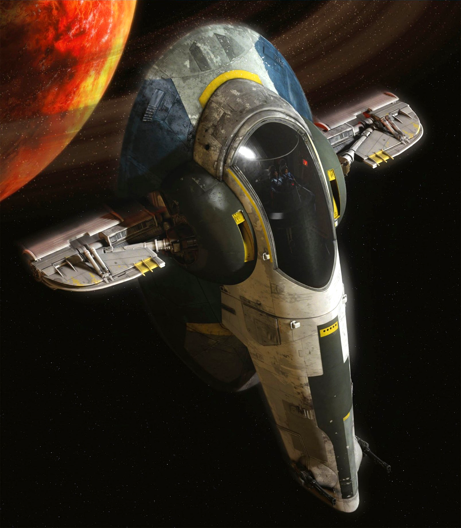 Slave I in orbit of Geonosis, under Jango Fett's ownership