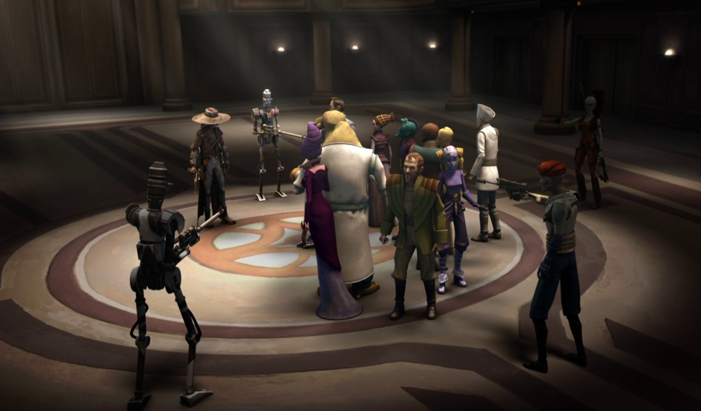 During a meeting of opposition senators, Robb and her colleagues are take hostage by a crew of bounty hunters.