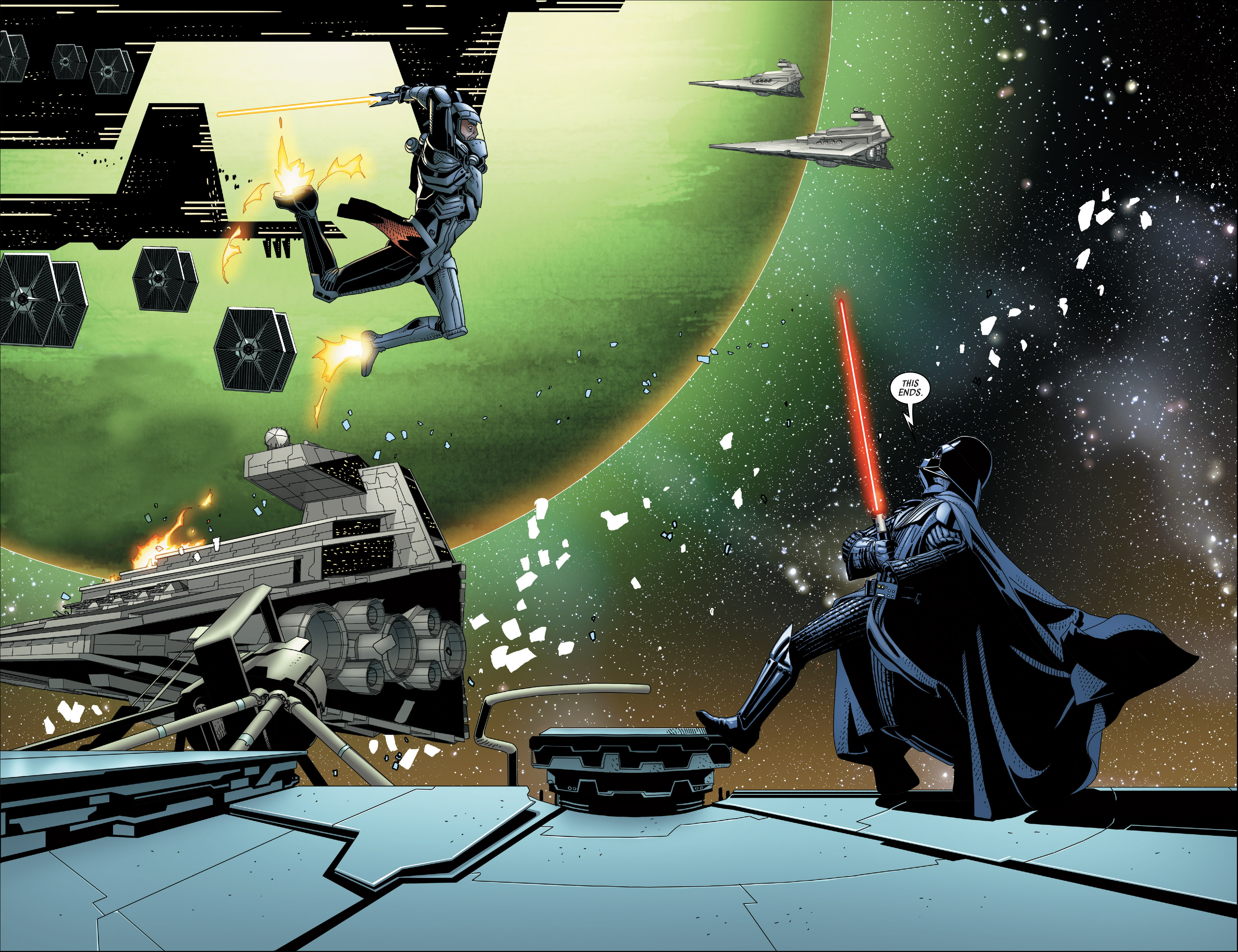 Morit jumps at Vader on the hull