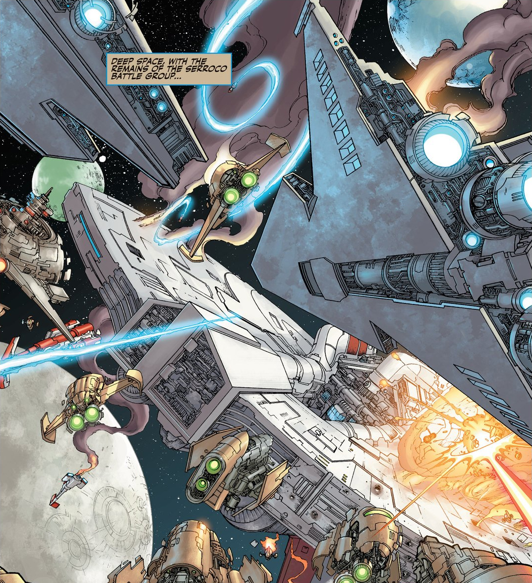 The Courageous battles Mandalorian warships in deep space