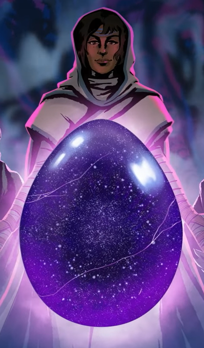 Zeveron with the egg that contained the Leveler