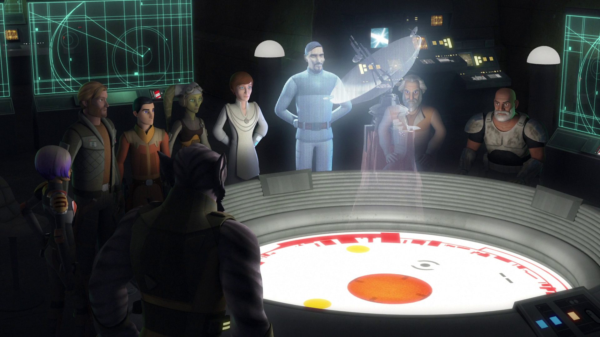 Bail Organa informs the rebels at Base One of Jalindi Station.