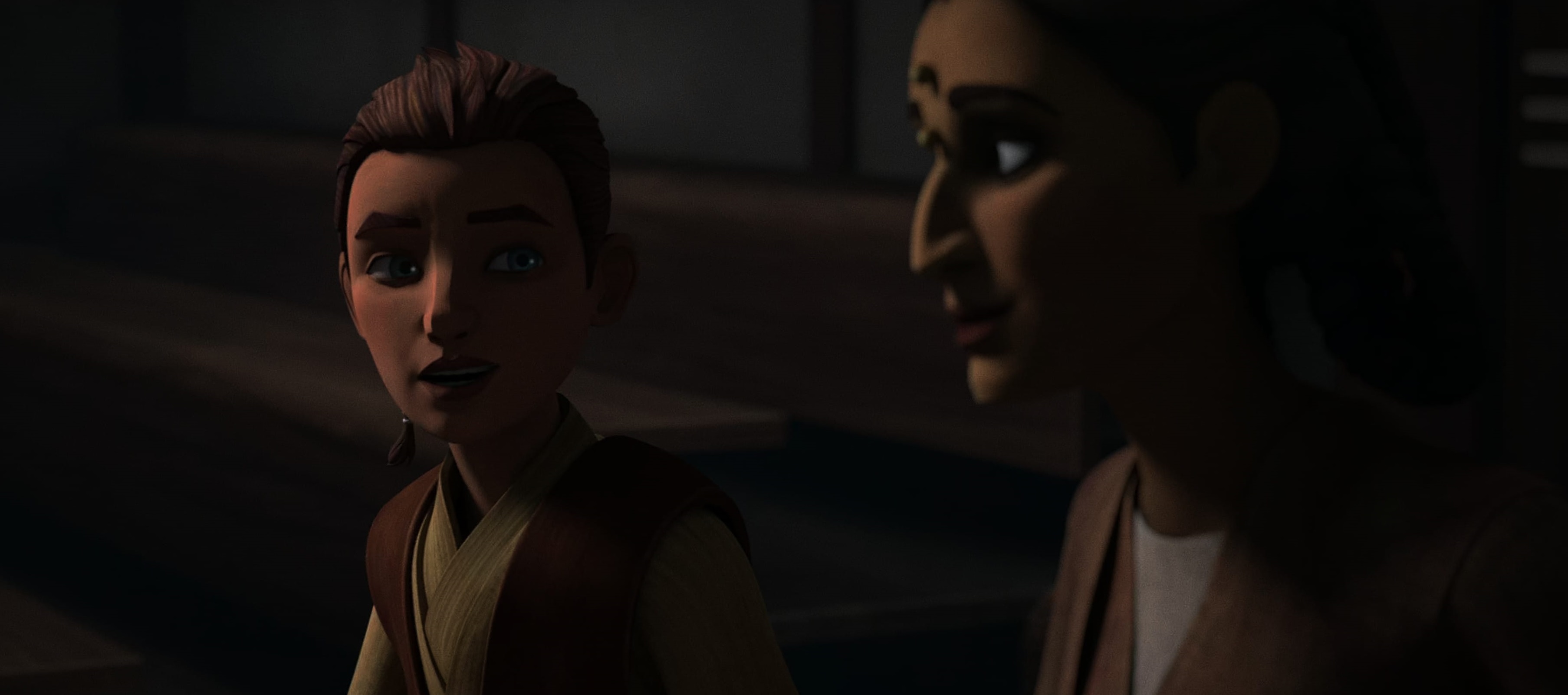 Caleb Dume and Depa Billaba watching Ahsoka Tano's training session