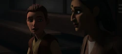 Caleb Dume and Depa Billaba watching Ahsoka Tano's training session