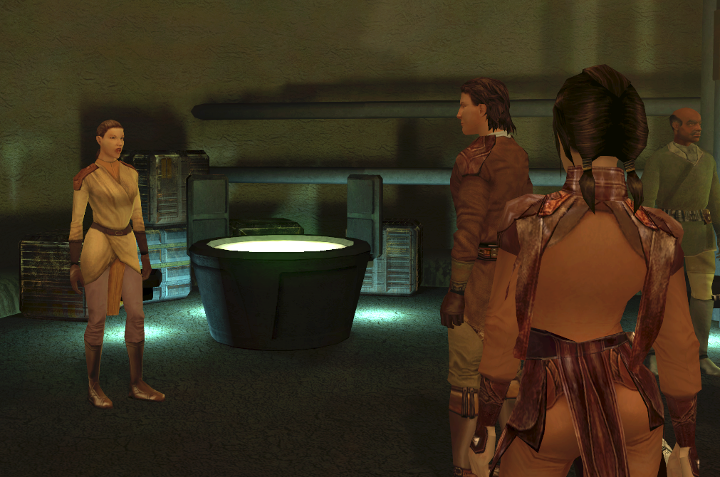 Revan and Bastila speak with Helena.