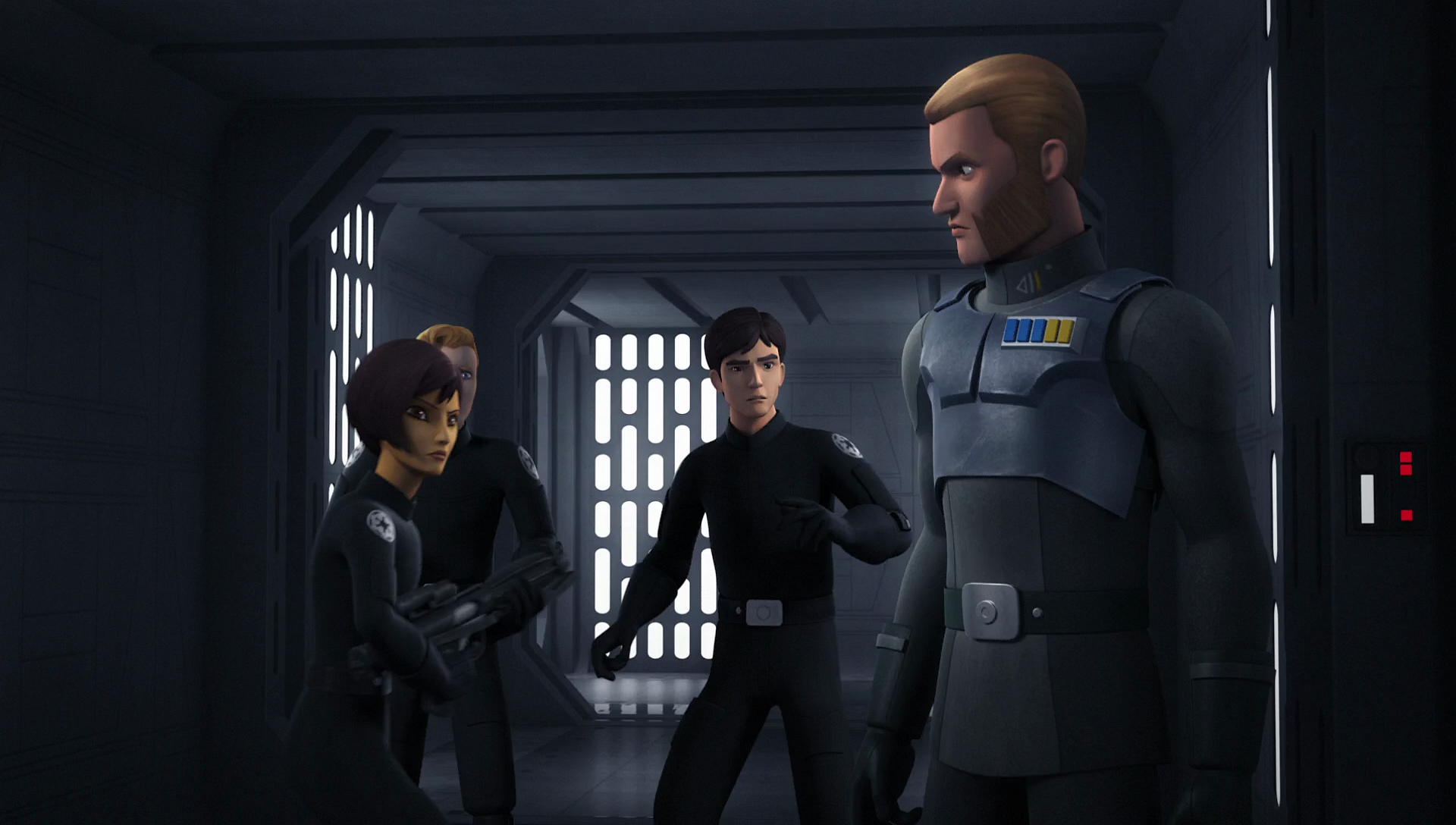 Kallus helping Sabine and the defecting cadets to escape