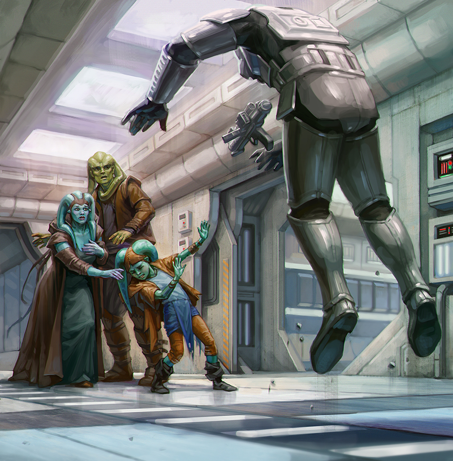 A Twi'lek child reveals her Force-sensitivity protecting her family from a stormtrooper