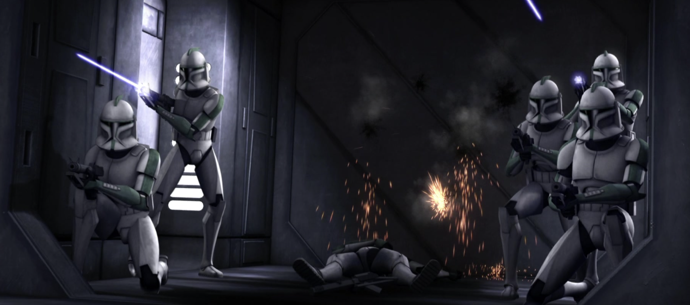 The captain was ordered to the detention level, where clones fought to defend the prisoner.