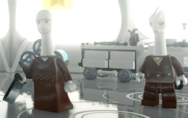 De (right) on Kamino, next to Poof (left)