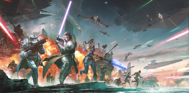 A promotional illustration of Star Wars: Galactic Conflict set on Christophsis.