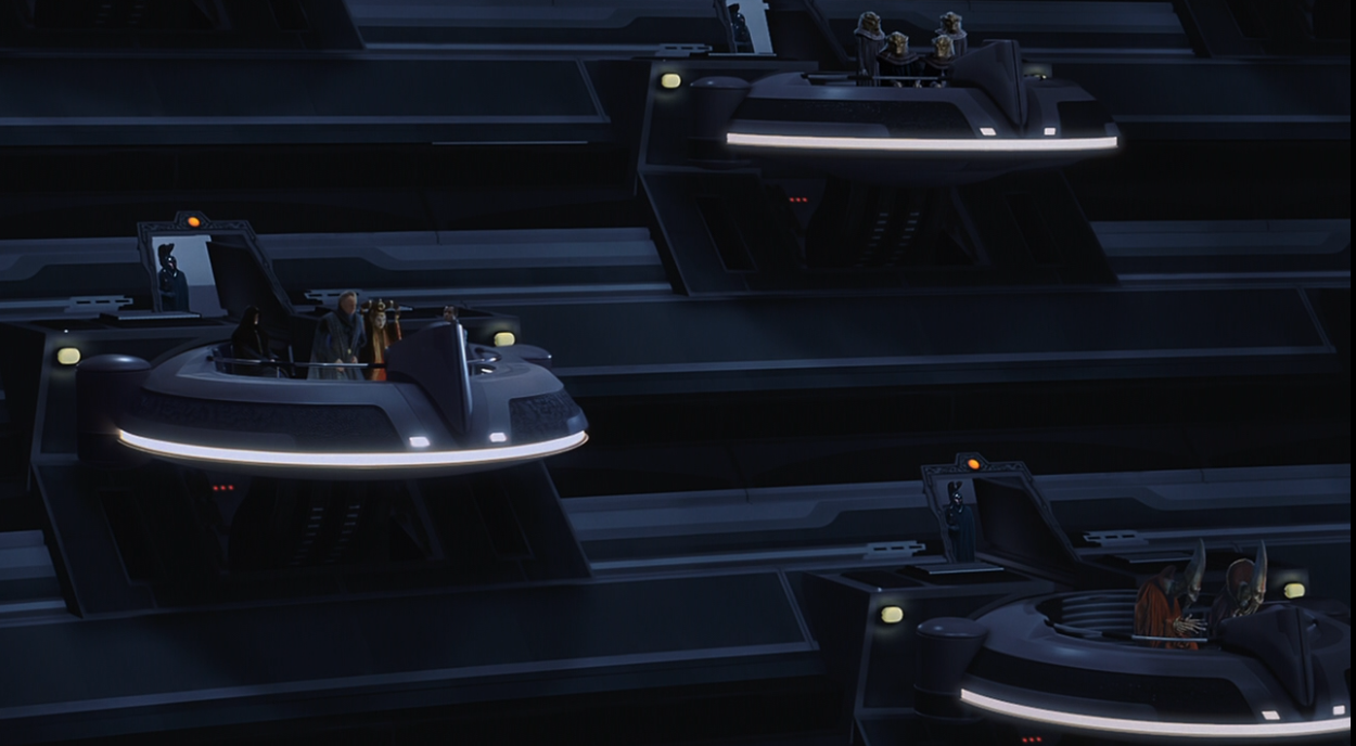 Horox Ryyder (bottom right) witnessed Queen Padmé Amidala call for a Vote of No Confidence in Supreme Chancellor Finis Valorum.