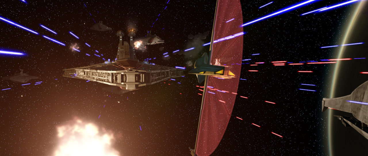 Ventress attacks the Republic fleet during the Battle of Sullust.