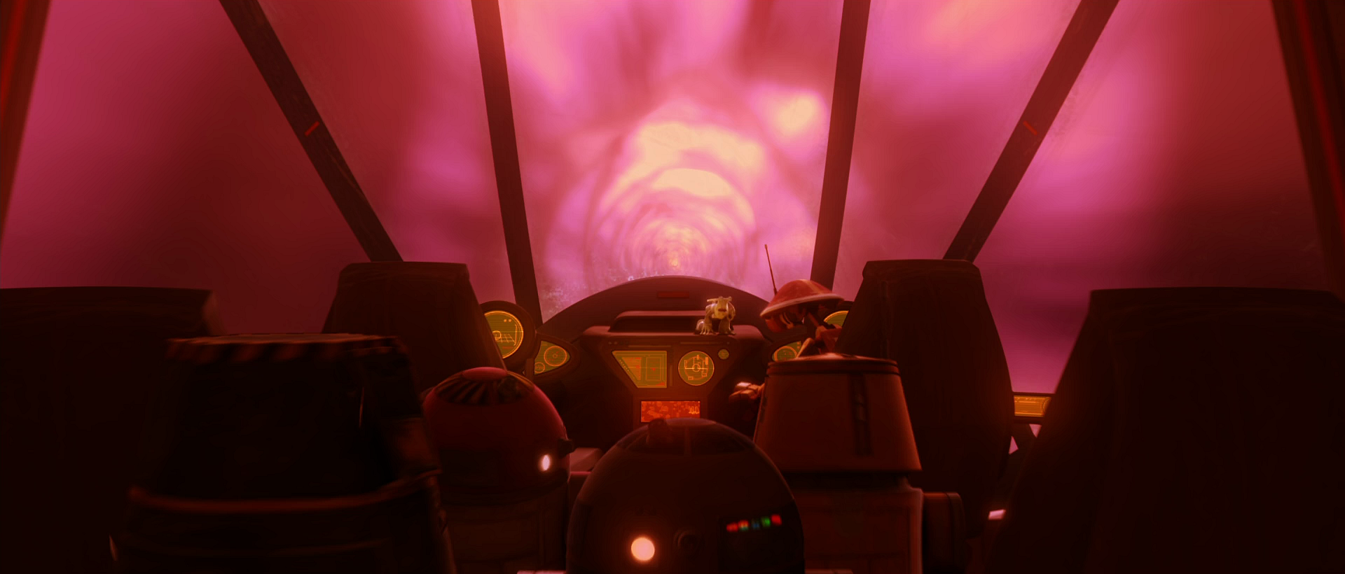 The normally blue tunnel of hyperspace turned red when a comet storm was near.