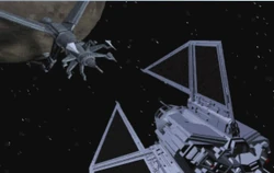 Rookie One and Ru Murleen approaching the Imdaar Alpha research station aboard a TIE phantom.