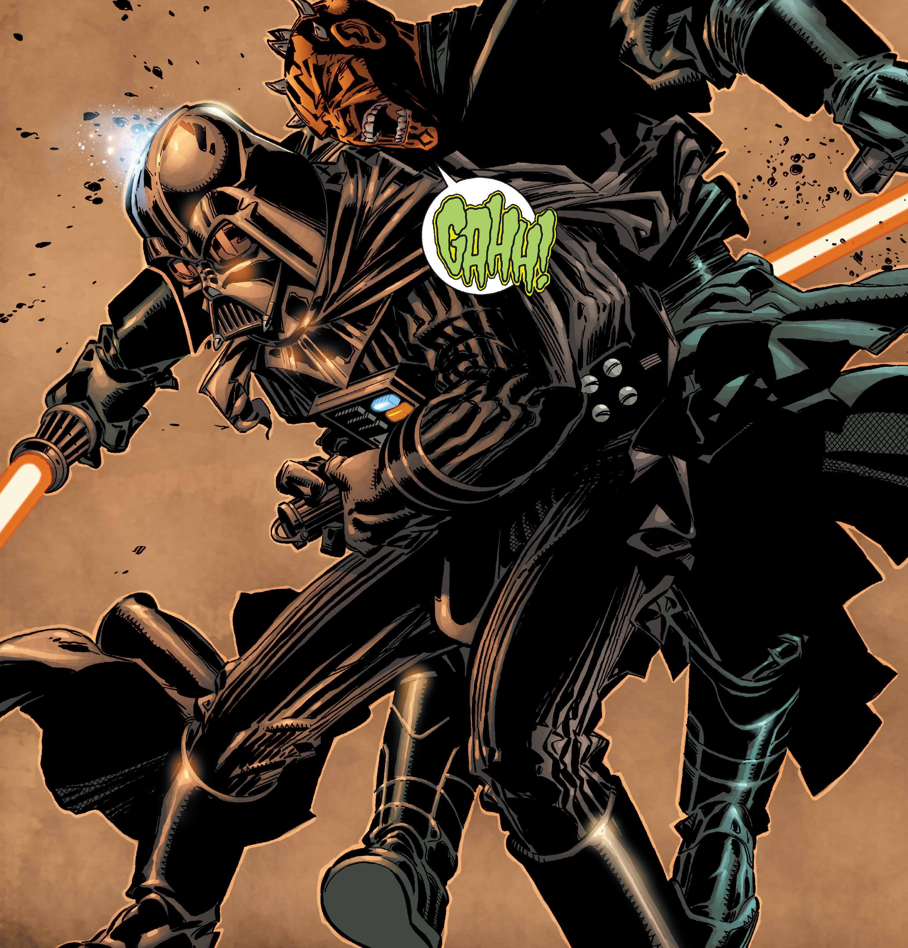 Vader only managed to defeat a reborn Maul by impaling both of them through the stomach.