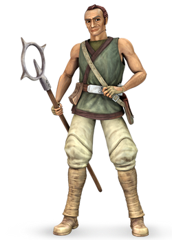  holding a farming staff