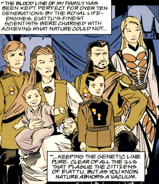 Royal family: Plourr Ilo (far left), Uthorrferrell Cartha (second right) and Harran (third right).