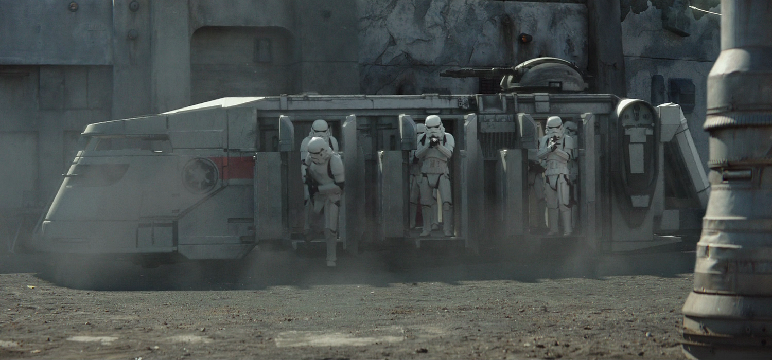 Stormtroopers disembark from a Trexler 906 in 9 ABY.