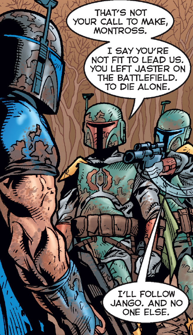 Silas defends Fett, securing the latter's position as the new Mandalore.