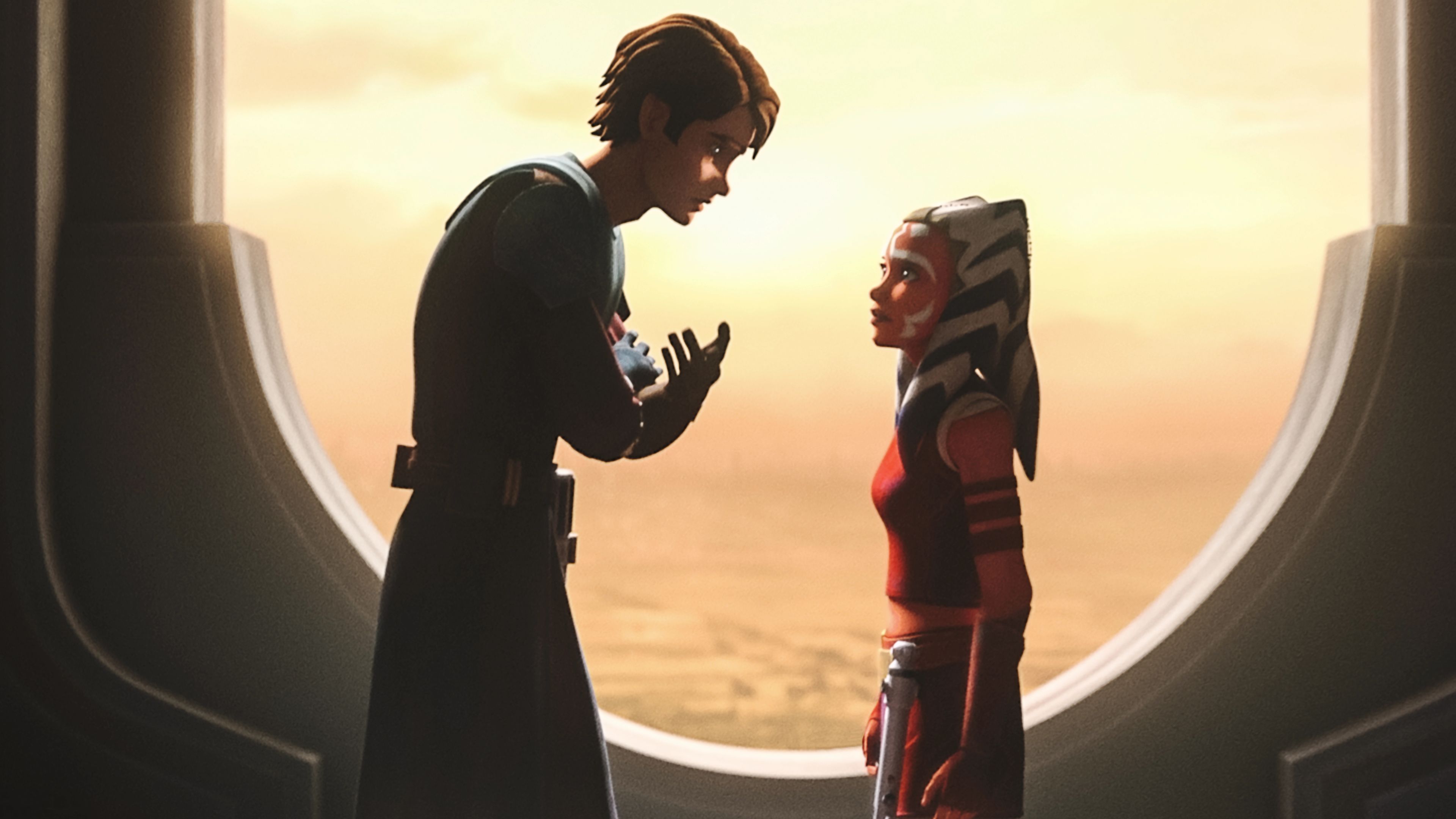 Skywalker and Tano talking after her training session.