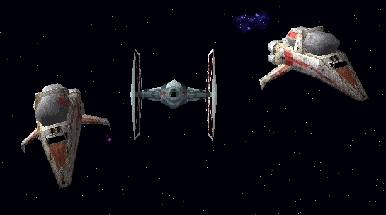 Habeen Cargo Ferries being inspected by TIE fighter Alpha 2