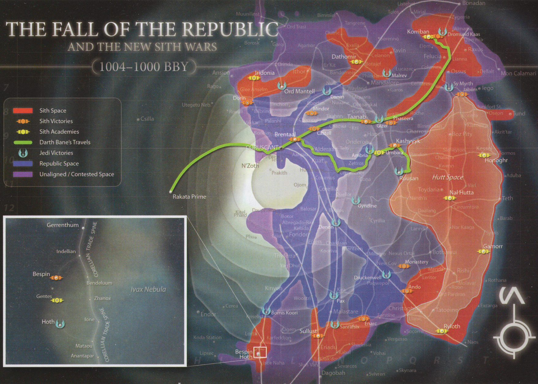 A map of the latter stages of the Light and Darkness War, 1004 BBY, to 1000 BBY