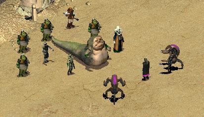 Sev'rance Tann meets with Boorka the Hutt prior to the First Battle of Tatooine.