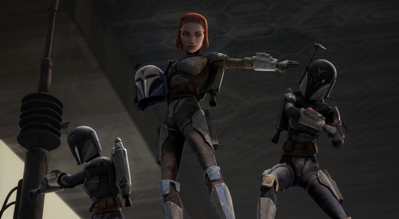 Bo-Katan Kryze and two members of the Nite Owls