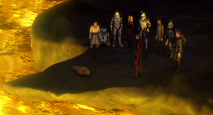 Rex and his comrades take a moment to lay Even Piell to rest on Lola Sayu.