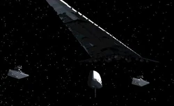 Vengeance kahden Imperial-luokan tähtituhoajan ja  saattamana.