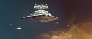 The Imperial Star Destroyer  leads a force of Arquitens cruisers after the Battle of Endor