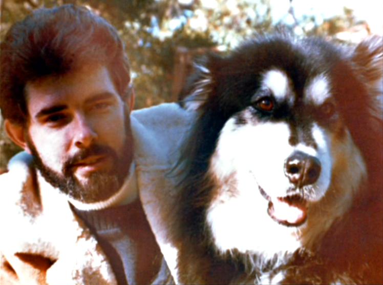 George Lucas (left) with Indiana, who inspired Chewbacca's creation