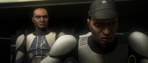 ARC trooper Fives (right) informed clone medic and fellow 501st member Kix (left) about a conspiracy he had uncovered, one which Kix would continue the investigation of after Fives' death.