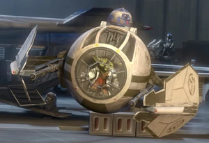 Yoda takes control of his personal Jedi interceptor.