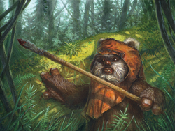 Wicket W. Warrick with a spear.