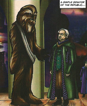 Senator Yarua with his colleague Palpatine during the waning years of the Old Republic.