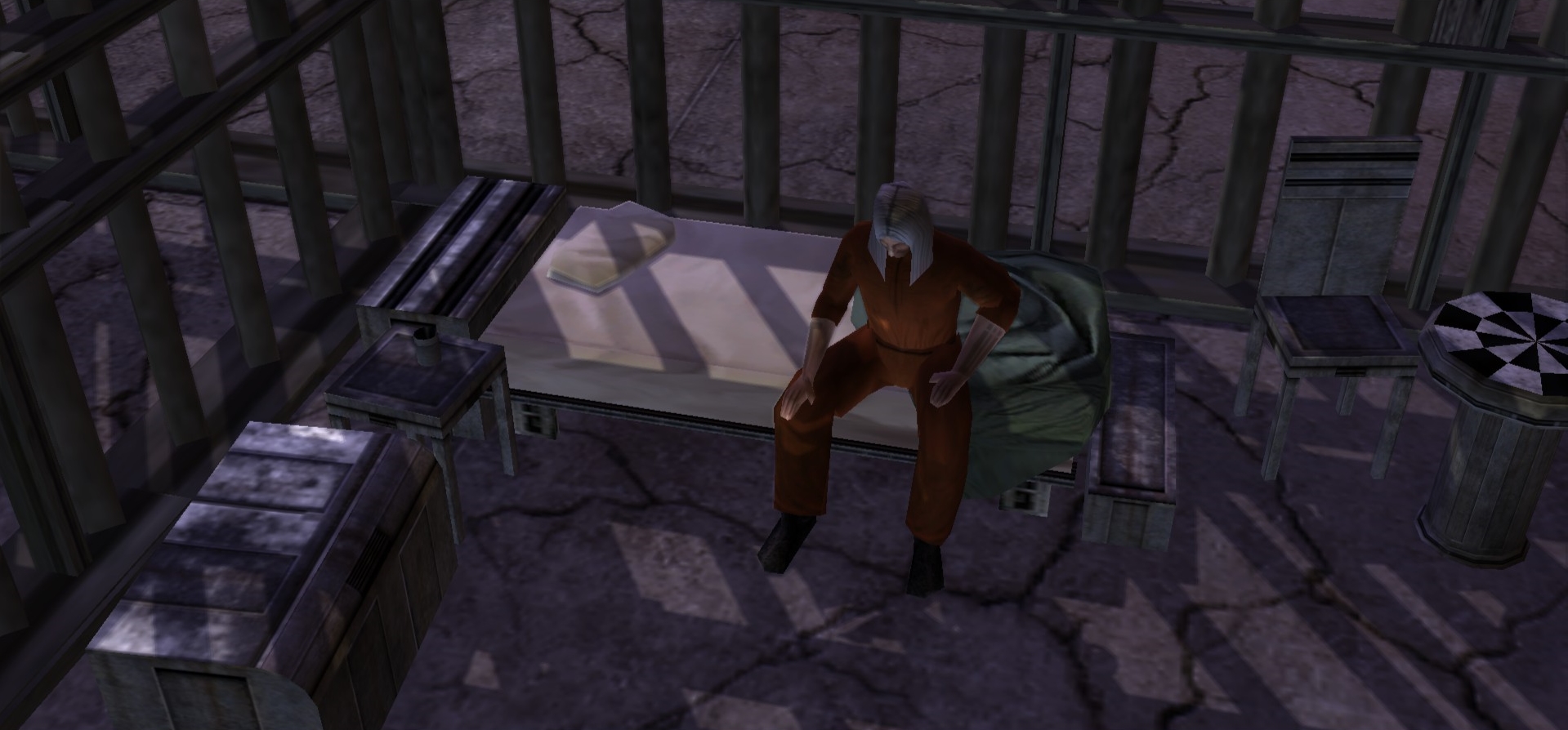 Tyber Zann sitting on his cot in the Kessel prison.