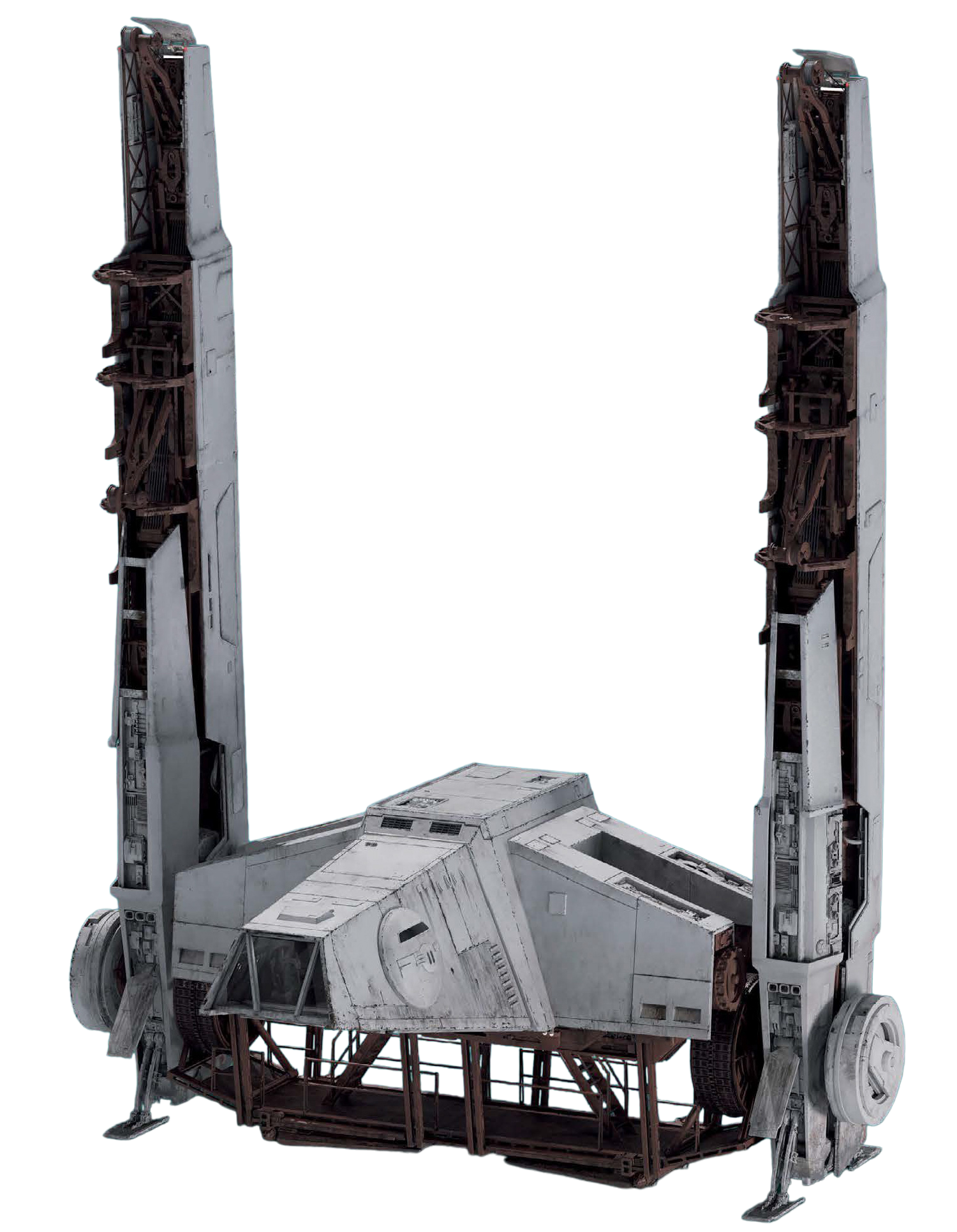 An AT-hauler with gantry arms lifted for docking