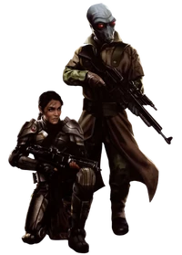 A female Human and male Duros soldier for the Rebel Alliance