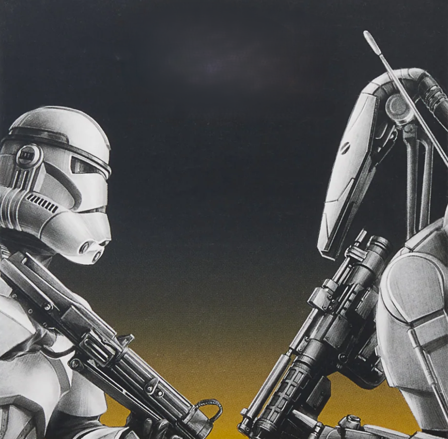 The clone trooper (left) and battle droid (right), symbols of the Galactic Republic and Confederacy of Independent Systems, respectively.