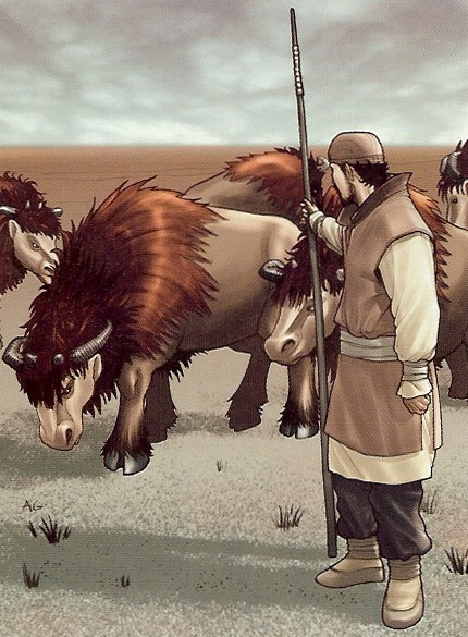 The colonists of the True Tales of the Ancient Republic's fictionalized version of Parcovey Minor worked to establish a ranch for nerfs (a herder with nerfs depicted).