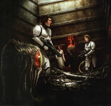 ゴミ圧縮機に閉じ込められたルーク、ハン、レイア、チューバッカ