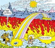 Wicket and Teebo activate the rainbow bridge.