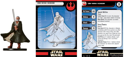 A Star Wars Miniatures stat card.