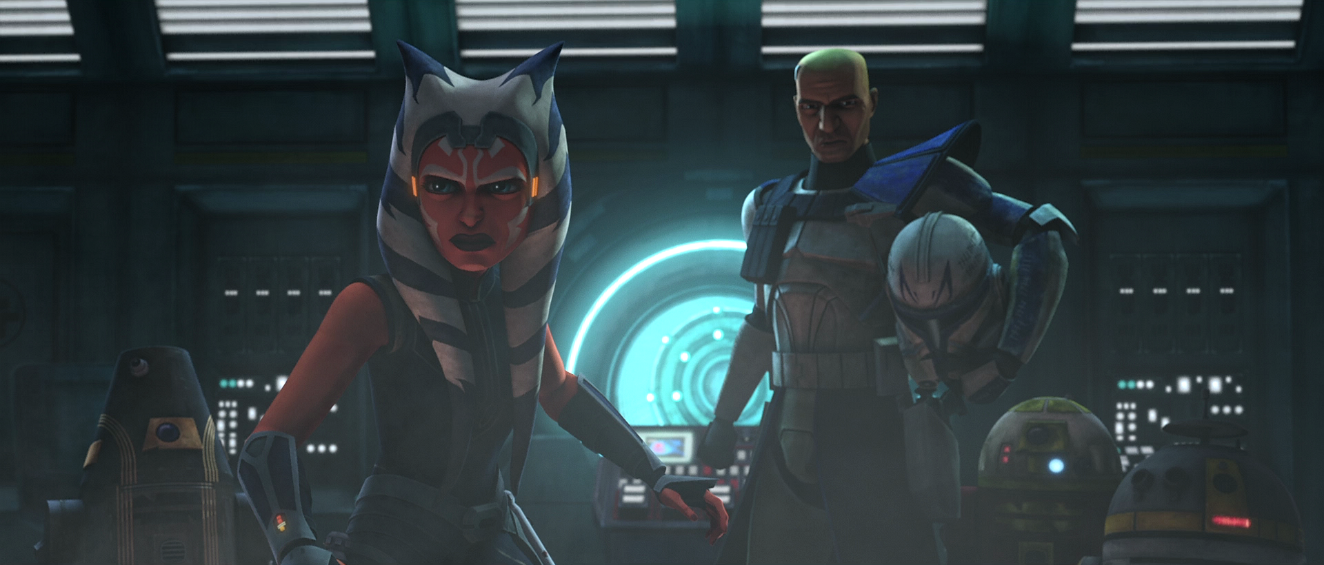 Ahsoka, Rex and the droids on the med bay prepare for the clones' assault.