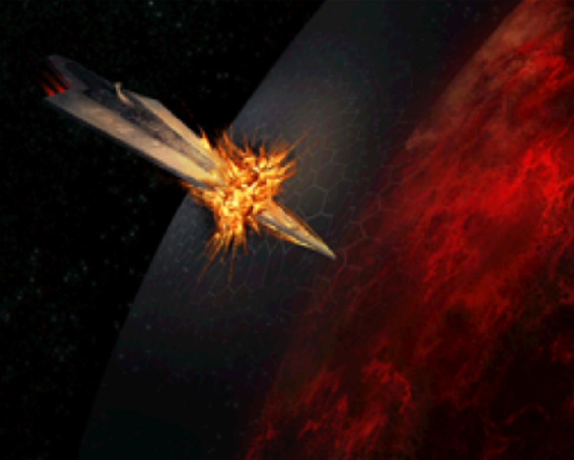 X1's Super Star Destroyer is destroyed on Mustafar in the Nintendo DS version of Elite Squadron.