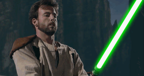 Katarn wielding the lightsaber, having just slain Maw