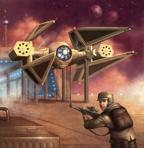 A Renegade Squadron member prepares to steal a docked TIE Warhead.