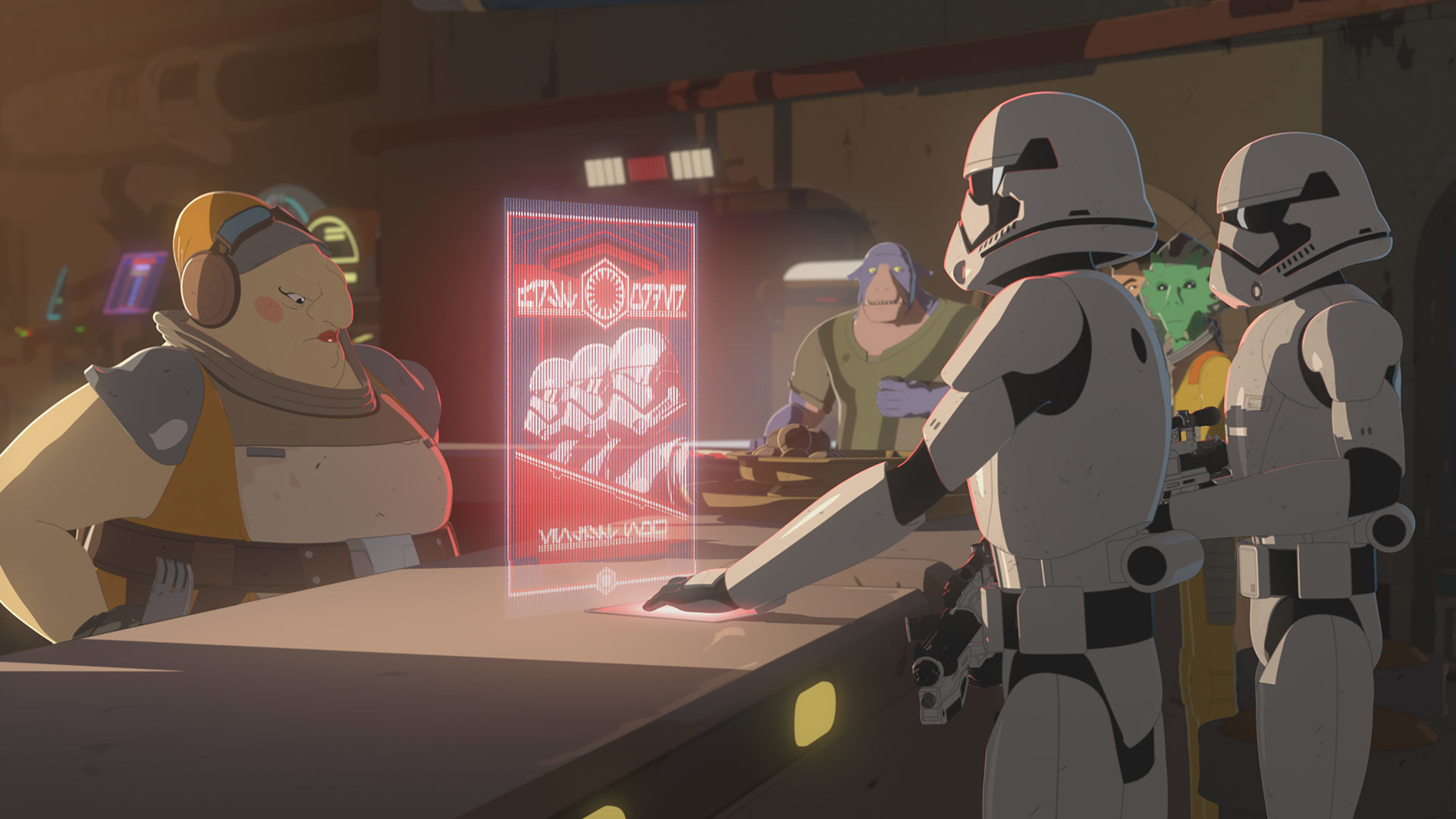 Z'Vk'Thkrkza rejected showing First Order: Enlist Now at her tavern.