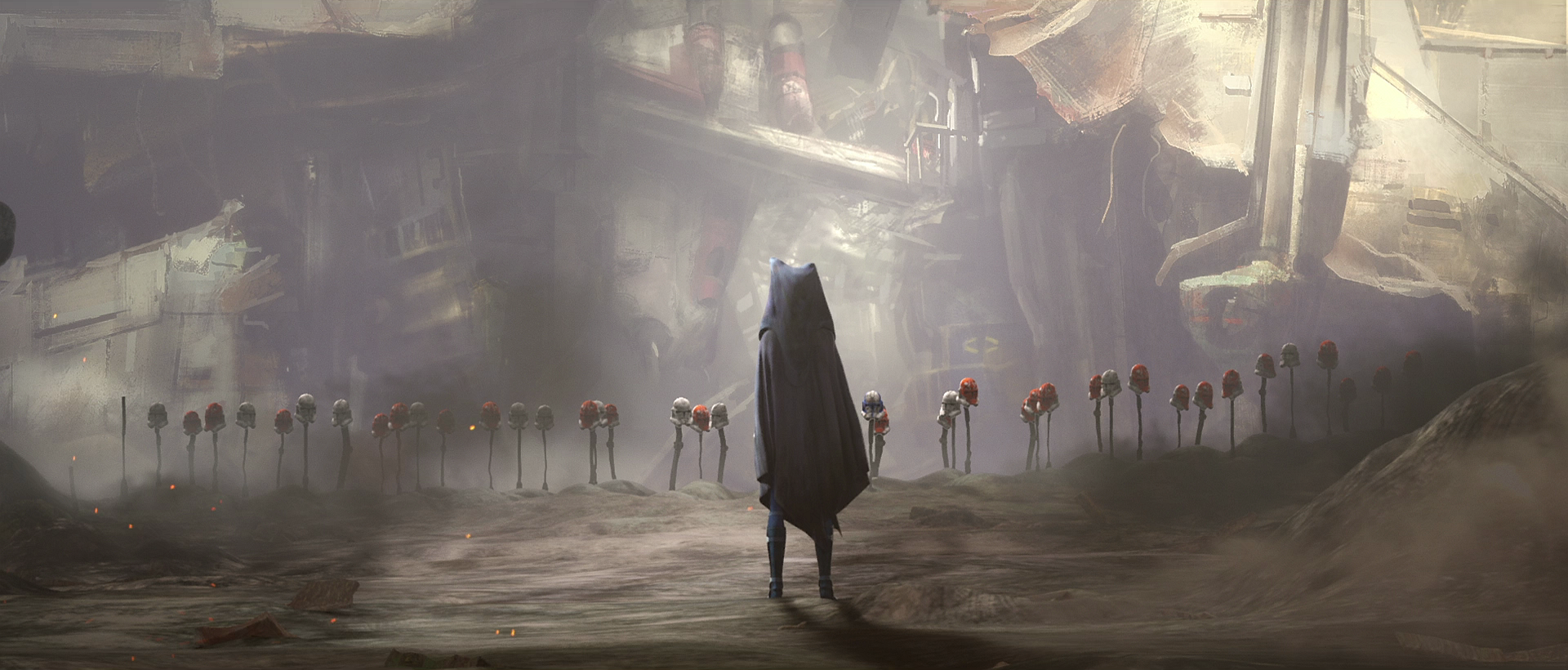 Ahsoka looks on at the graves of the clones.